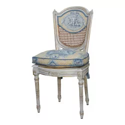 Chaise de style Louis XVI en bois sculpté, peint beige et