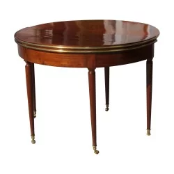 Halbmondtisch im Louis XVI-Stil aus Mahagoni, 3 Platten, davon 1 mit grünem Samt bezogen