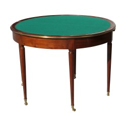 Louis XVI half-moon table in mahogany, 3 tops, 1 of which is covered in green velvet