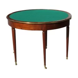 Halbmondtisch im Louis XVI-Stil aus Mahagoni, 3 Platten, davon 1 mit grünem Samt bezogen