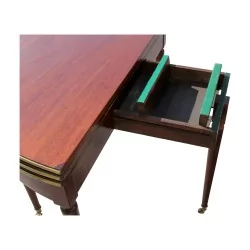 Halbmondtisch im Louis XVI-Stil aus Mahagoni, 3 Platten, davon 1 mit grünem Samt bezogen