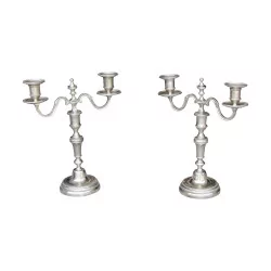 Pair of Directoire candlesticks in silvered bronze. 19th …