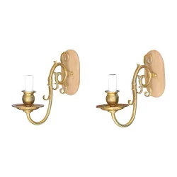 Pair of brass and bronze sconces, Dutch style. 19th …