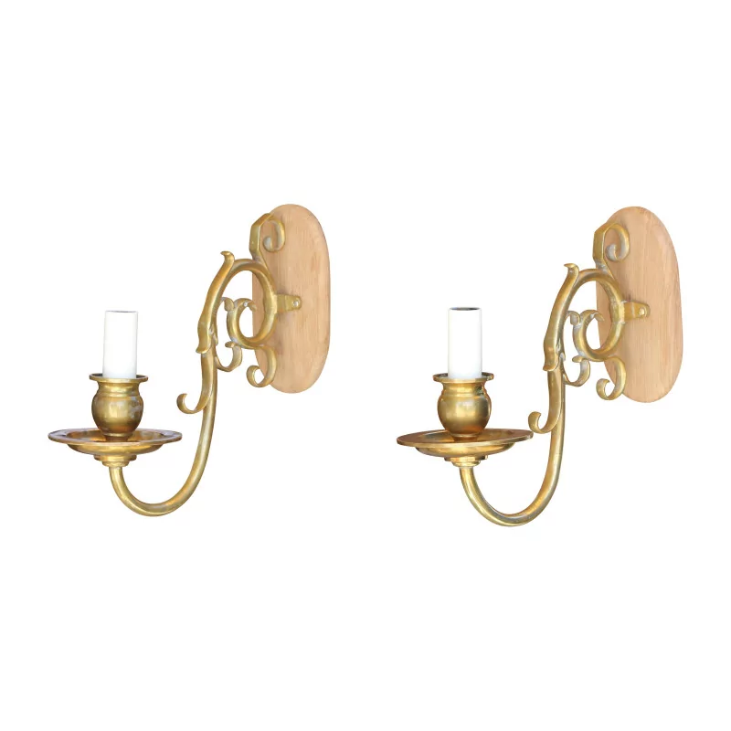 Pair of brass and bronze sconces, Dutch style. 19th … - Moinat - Wall lights, Sconces