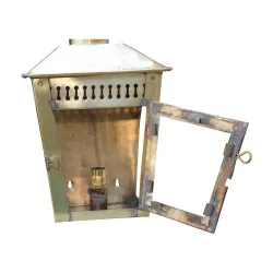 Pair of polished brass lanterns with bulb to …