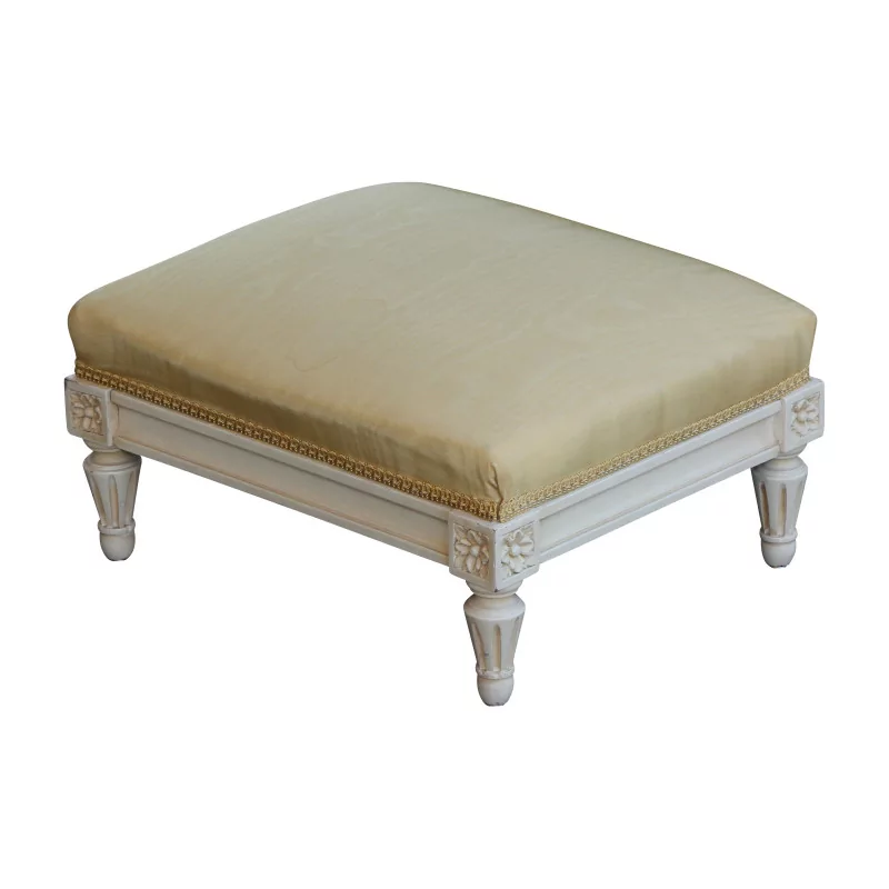 Repose pied en bois laqué blanc recouvert de tissu - Moinat - Tabourets, Banquettes, Poufs