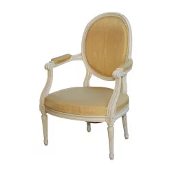 Medaillon-Sessel aus weiß lackiertem Holz mit Stoffbezug …