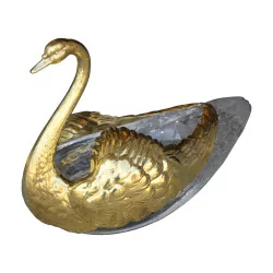 Pair of decorative swans in glass and vermeil design by …