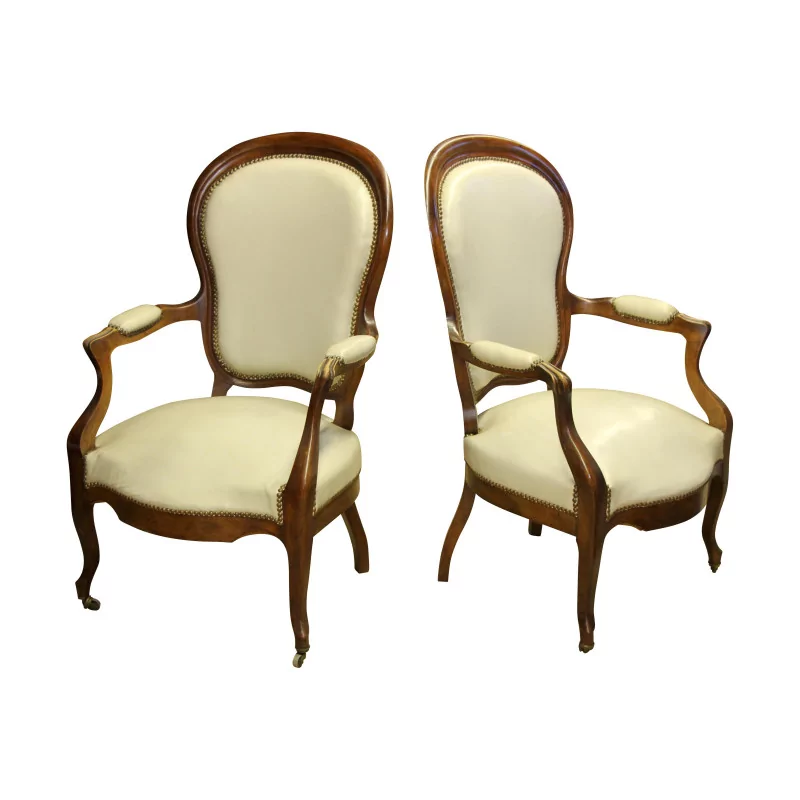 Pair of Napoleon III armchairs in white imitation leather. - Moinat - Armchairs