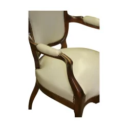 Paire de fauteuils Napoléon III en simili cuir coloris blanc.