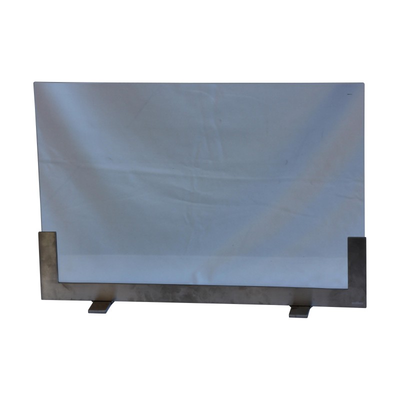 Brandwand aus Glas und Sockel aus Chrom. - Moinat - Kaminschirme Brandwand aus Glas und Sockel aus Chrom. - Moinat - Kaminschirme