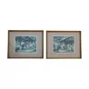 Pair of colored engravings under glass with baguette frame … - Moinat - VE2022/1