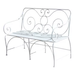 Wood model bench - Caran in wrought iron, 2 places, seat and