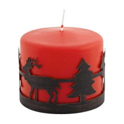 Bougeoir en métal noir avec décor cerf et sapin et bougie