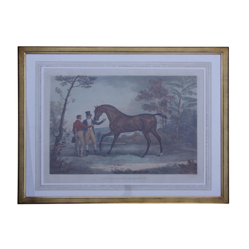 Gravure sous verre “ Cheval allant au manège” avec cadre en … - Moinat - Gravures Gravure sous verre “ Cheval allant au manège” avec cadre en … - Moinat - Gravures