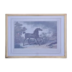 Engraving under glass \"Escaped Horse\" signed lower right...