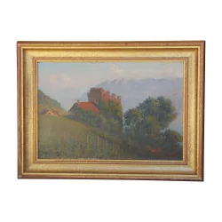 Oil painting on canvas “Tour de Marsens” with inscription on …