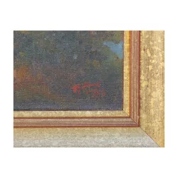 Tableau huile sur toile “Tour de Marsens” avec inscription au …