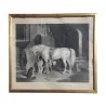 Gravure sous verre "Cheval blanc" avec cadre en bois - Moinat - Gravures