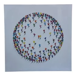 Tableau moderne "Bonshommes" rond sur toile