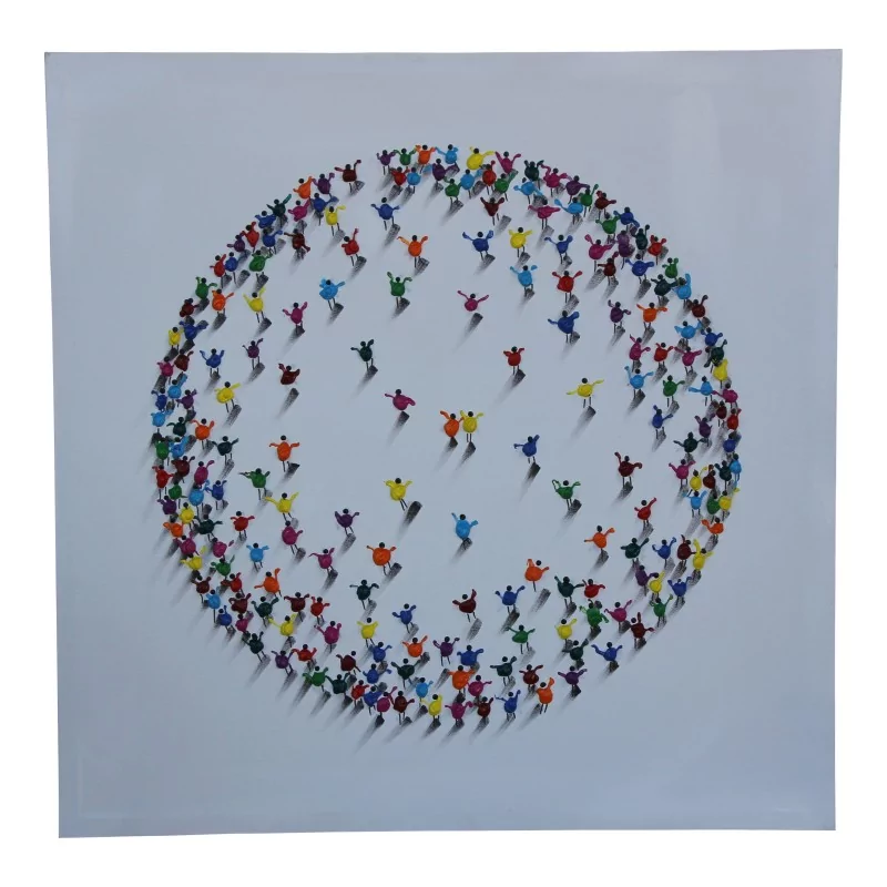 Tableau moderne "Bonshommes" rond sur toile - Moinat - Tableaux - Divers Tableau moderne "Bonshommes" rond sur toile - Moinat - Tableaux - Divers
