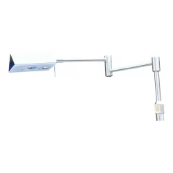 Led reading light in matte nickel, adjustable in height.