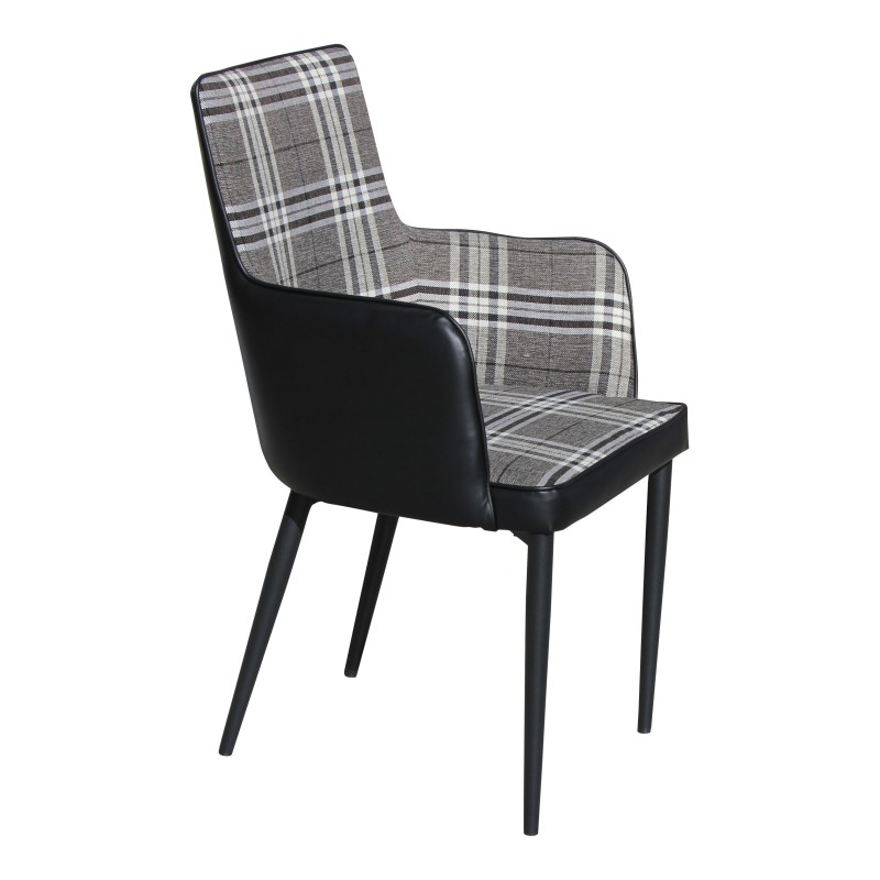 Fauteuil dos simili noir et devant tissu Burberry - Moinat - Fauteuils Fauteuil dos simili noir et devant tissu Burberry - Moinat - Fauteuils