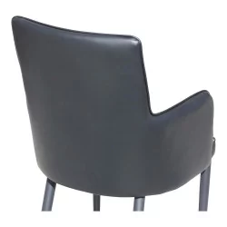 Sessel mit Rückenlehne in schwarzem Kunstleder und Vorderseite aus Burberry-Stoff