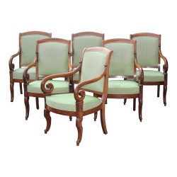 Ensemble de 6 fauteuils Louis-Philippe, en acajou à accotoirs …