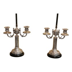 Pair of lamp in the shape of candelabra with two arms of light, …