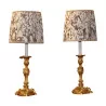 Pair of candlesticks, mounted as a lamp with bronze base... - Moinat - Table lamps