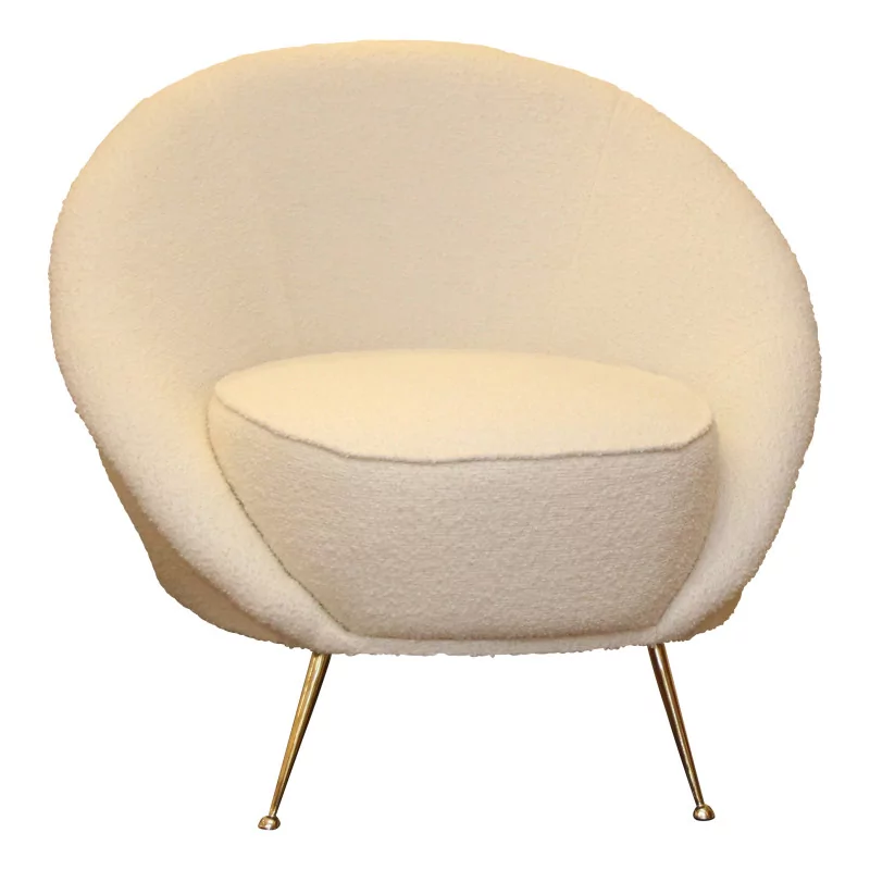 Moderner Sessel mit goldfarbenen Metallbeinen, bezogen mit Stoff … - Moinat - Armlehnstühle, Sesseln