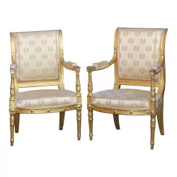 Pair of Louis XVI Directoire armchairs in gilded wood, …
