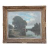 Tableau huile sur bois " Rivière et paysage avec Moulin" signé - Moinat - Tableaux - Paysage