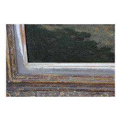 Tableau huile sur bois " Rivière et paysage avec Moulin" signé