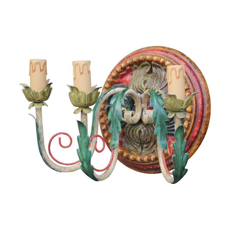 Wandleuchte aus Holz und Metall mit gealterter polychromer Oberfläche. - Moinat - Wandleuchter Wandleuchte aus Holz und Metall mit gealterter polychromer Oberfläche. - Moinat - Wandleuchter