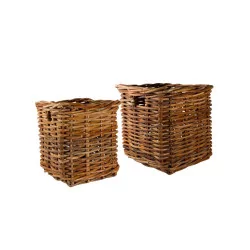 Set of 2 square woven baskets.