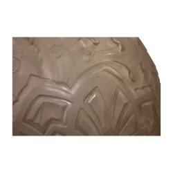Large round molded glass vase with “Fish” decor, signed LORRAIN …