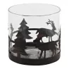 Tealight holder in glass and black metal with fir and deer decor. - Moinat - Decorating accessories