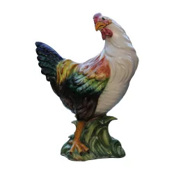 只 Barbotine 陶器鸡，彩色。法国，20世纪