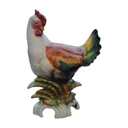 Chicken in Barbotine Earthenware, colored. France, 20th century