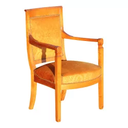 Directoire armchair in walnut wood, seat and back and