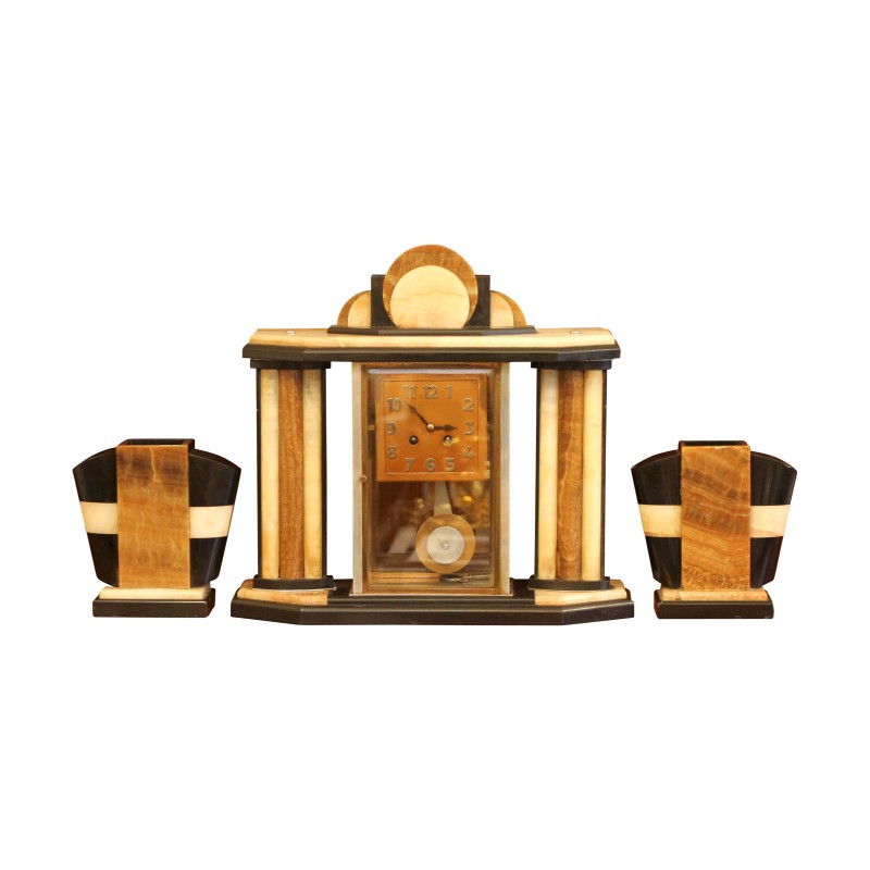 Art Deco Kaminuhr mit 2 Kassetten, in - Moinat - Tischuhren Art Deco Kaminuhr mit 2 Kassetten, in - Moinat - Tischuhren