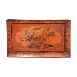 Table en laque de Chine avec décor floral et colibri, plateau