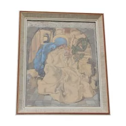 幅水彩画，混合技法（水粉和颜料）……