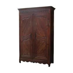 cupboard with 2 doors in walnut wood, cornice, 2 shelves with …