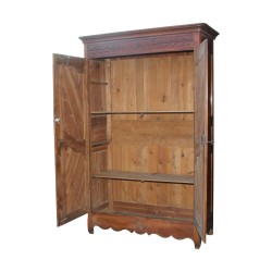 Armoire 2 portes en bois de noyer, à corniche, 2 étagères à …