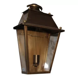 Exterior wall light in patinated brass and glass finish