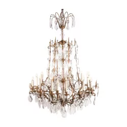 Large Versailles chandelier in gilt bronze and crystals, 18 …