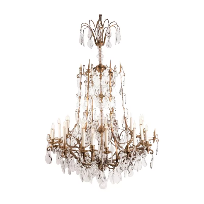 Large Versailles chandelier in gilt bronze and crystals, 18 … - Moinat - Chandeliers, Ceiling lamps